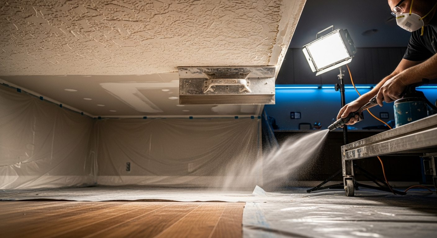 Recent Scugog-area stucco & stipple ceiling project — professional finish detail