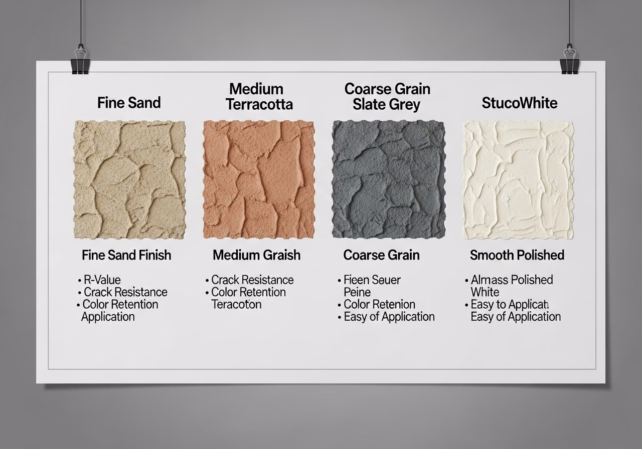 Side-by-side product and material comparison for stucco exterior installation — typical brands and finishes used in Toronto e