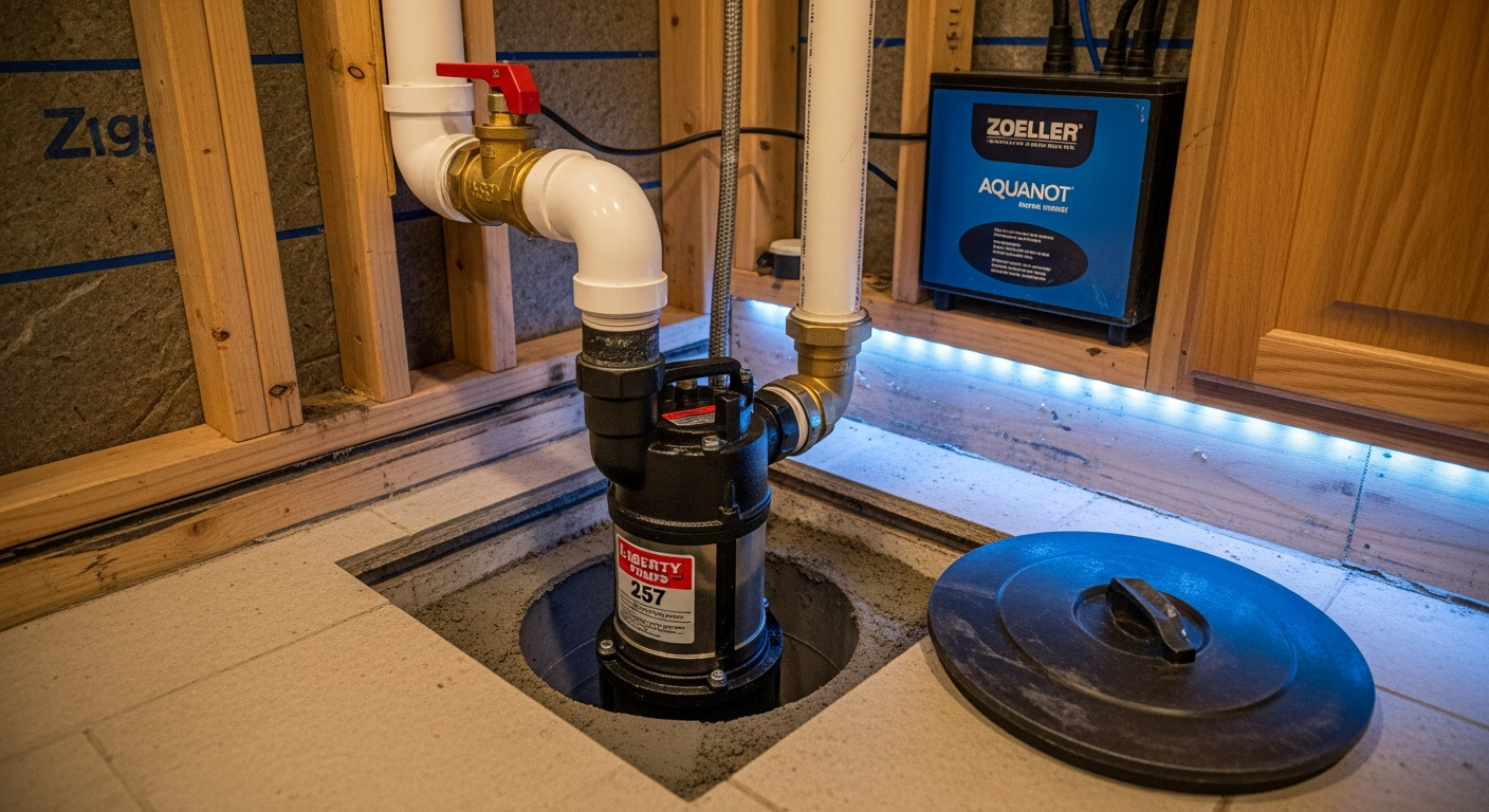 Aurora sump pump installation portfolio sample — finished by licensed RenoHouse crew