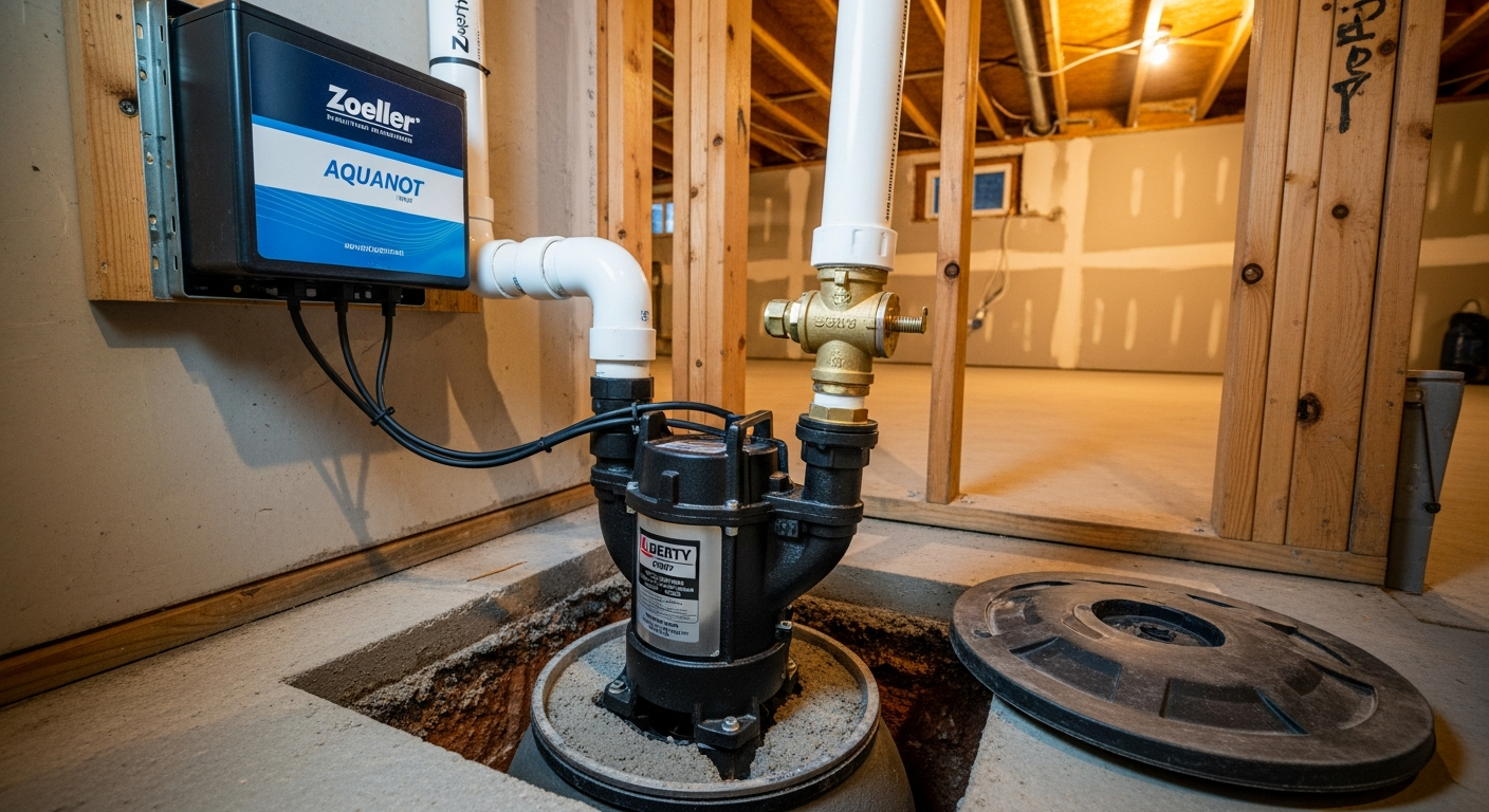 Editorial detail of a Clarington sump pump installation install — visible quality finish
