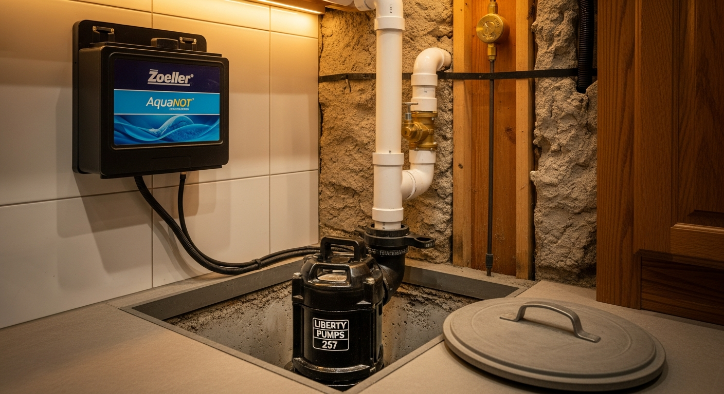 On-site sump pump installation install detail at a Etobicoke property