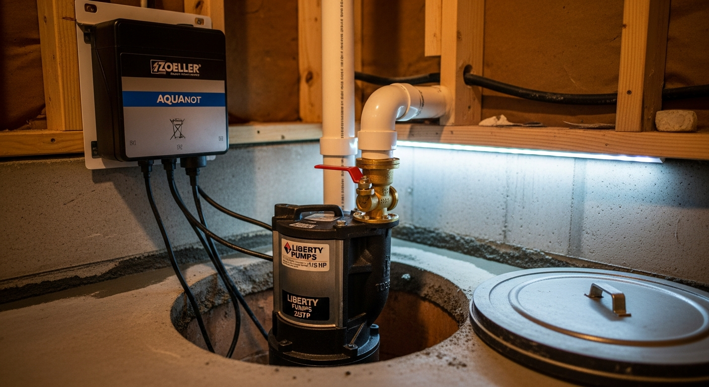 Close-up of professional sump pump installation work delivered in Georgetown