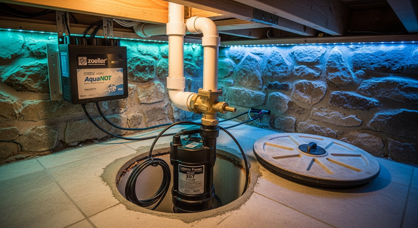 Completed sump pump installation work showcasing finishing details in Oakville