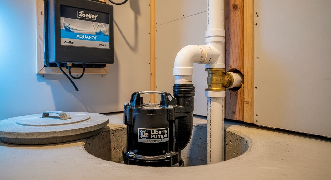 Detail view of a sump pump installation job finished in Toronto — expert craftsmanship