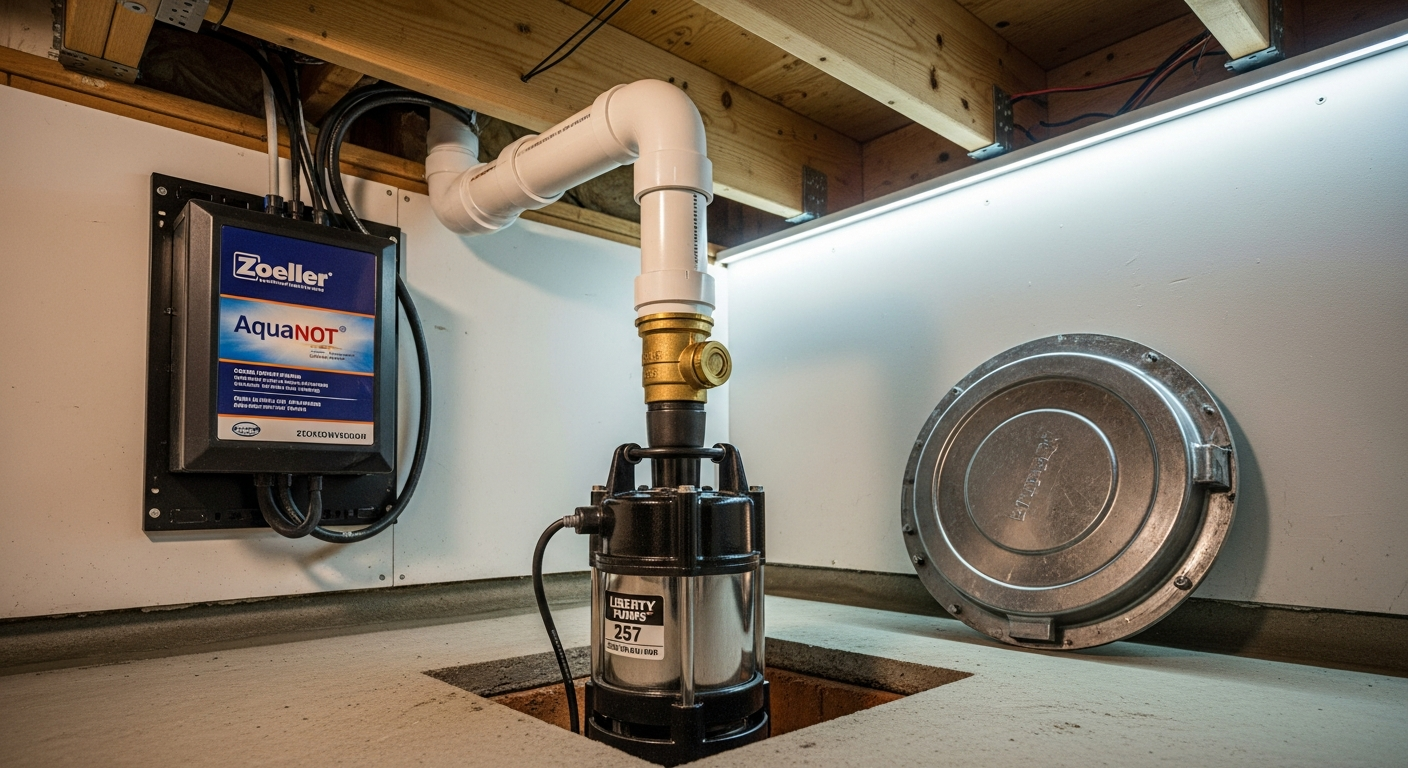 On-site sump pump installation install detail at a Whitby property