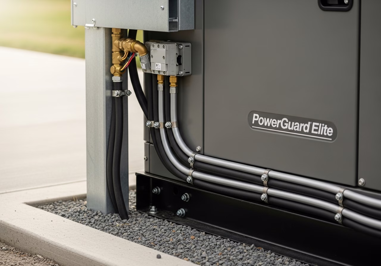 Close-up detail of professionally completed Whole-Home Generator Installation