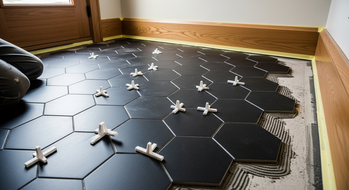 Completed tile flooring installation work showcasing finishing details in Pickering