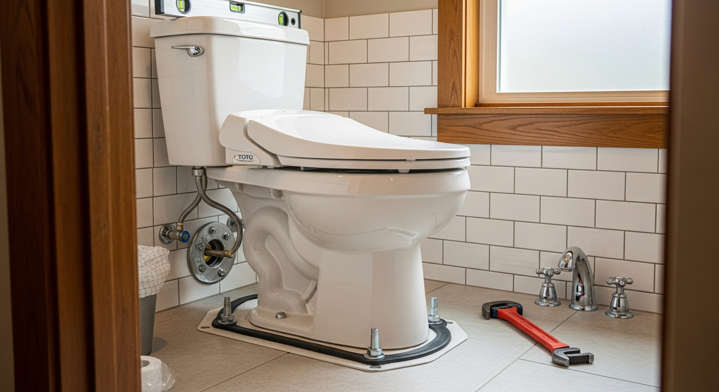 Completed toilet repair & installation work showcasing finishing details in Burlington