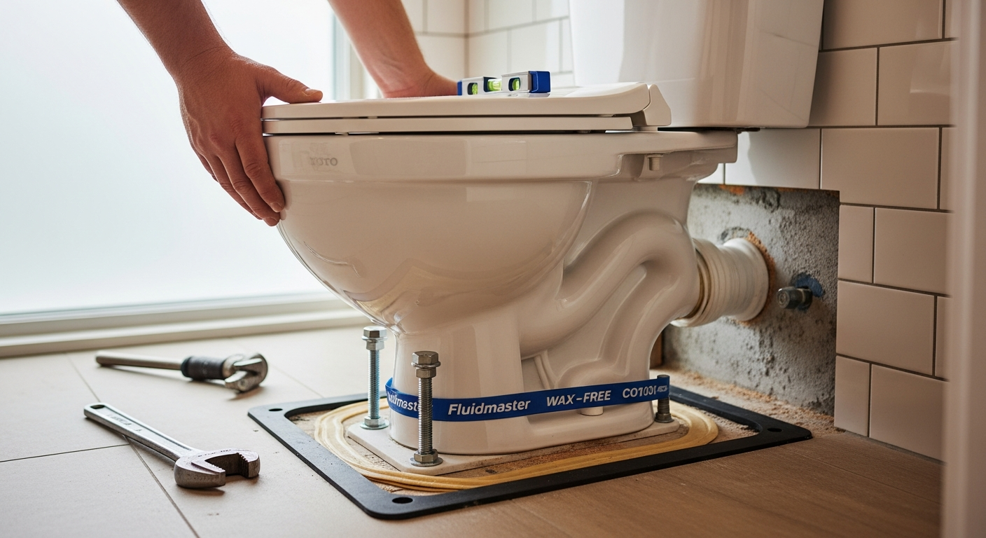 Detail view of a toilet repair & installation job finished in King City — expert craftsmanship