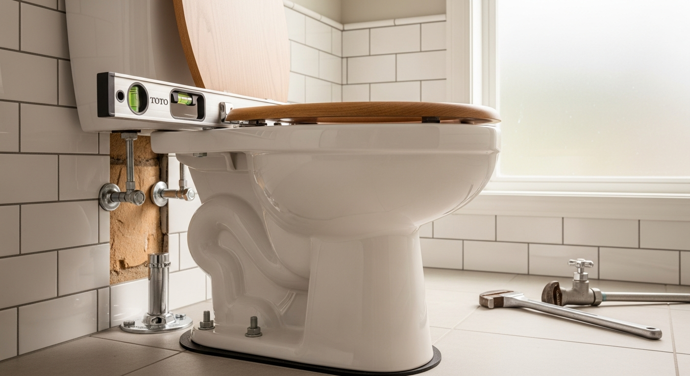 Close-up of professional toilet repair & installation work delivered in Scugog