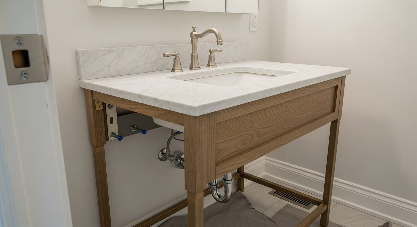 Detail view of a vanity installation & replacement job finished in Milton โ expert craftsmanship