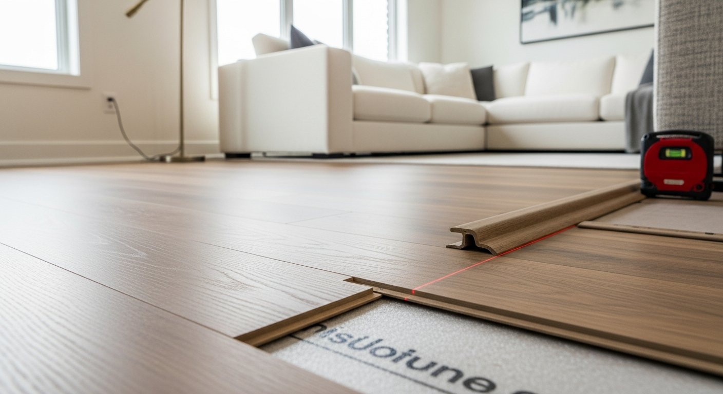 Completed vinyl flooring installation work showcasing finishing details in Pickering
