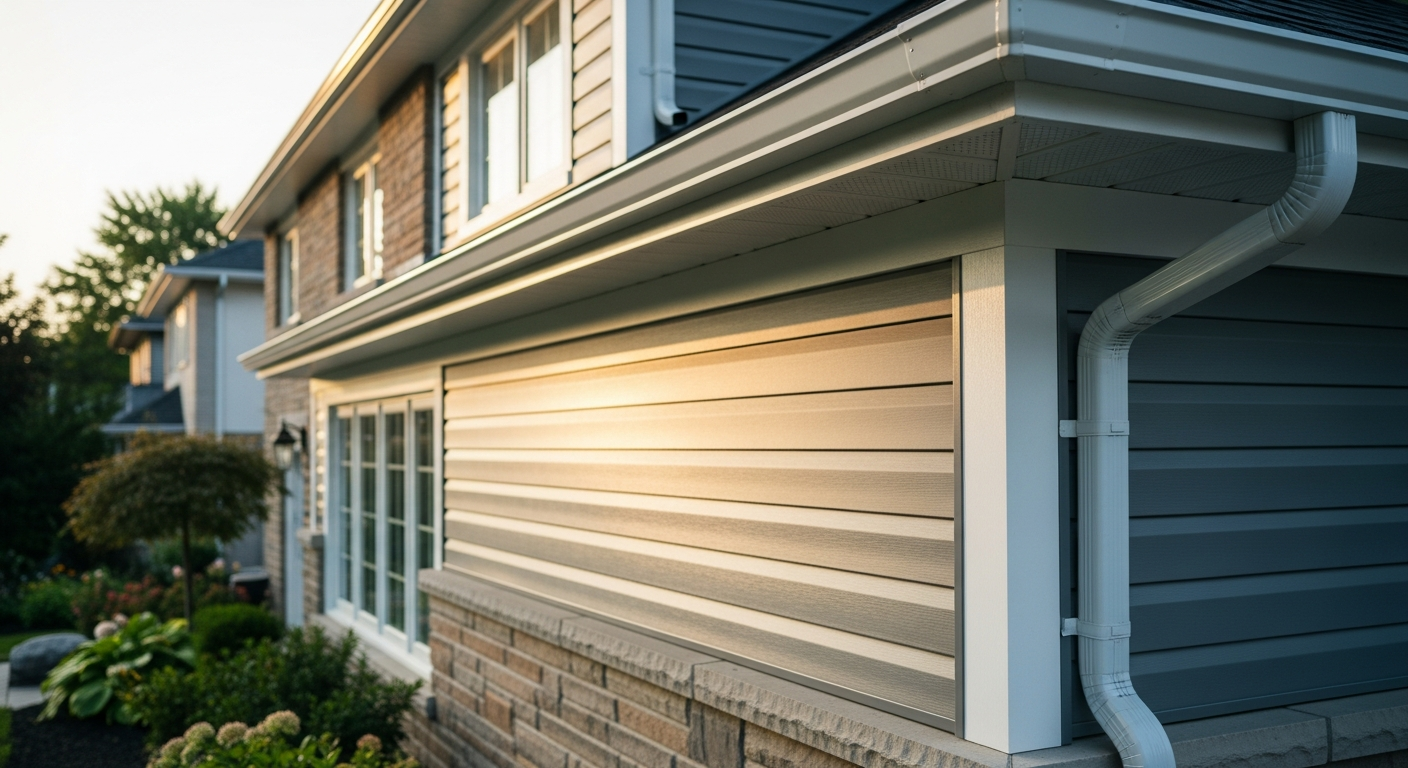 Close-up of professional vinyl siding installation work delivered in North York