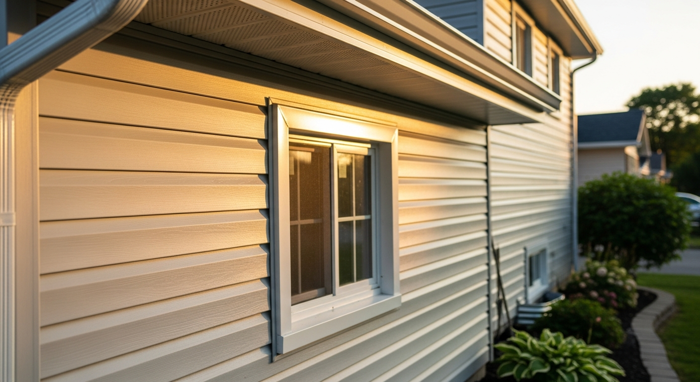 Detail view of a vinyl siding installation job finished in Uxbridge — expert craftsmanship
