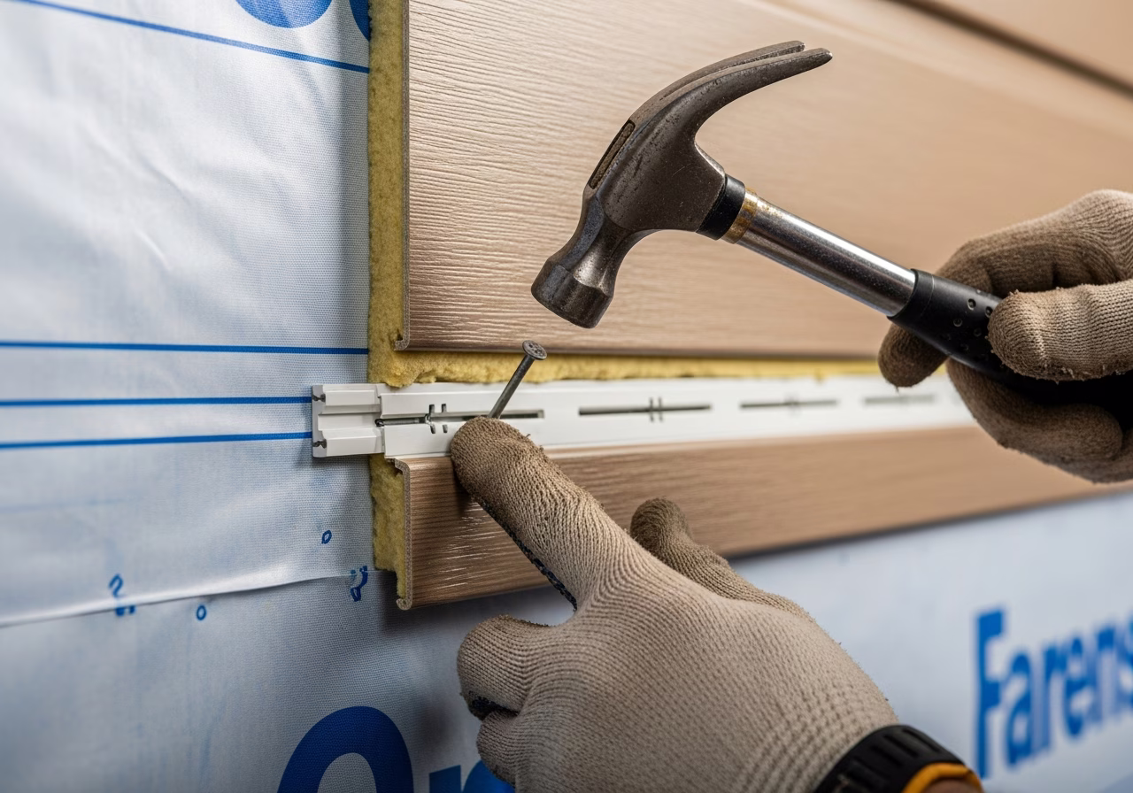 Nailing insulated vinyl siding panel through slot fasteners onto Toronto exterior