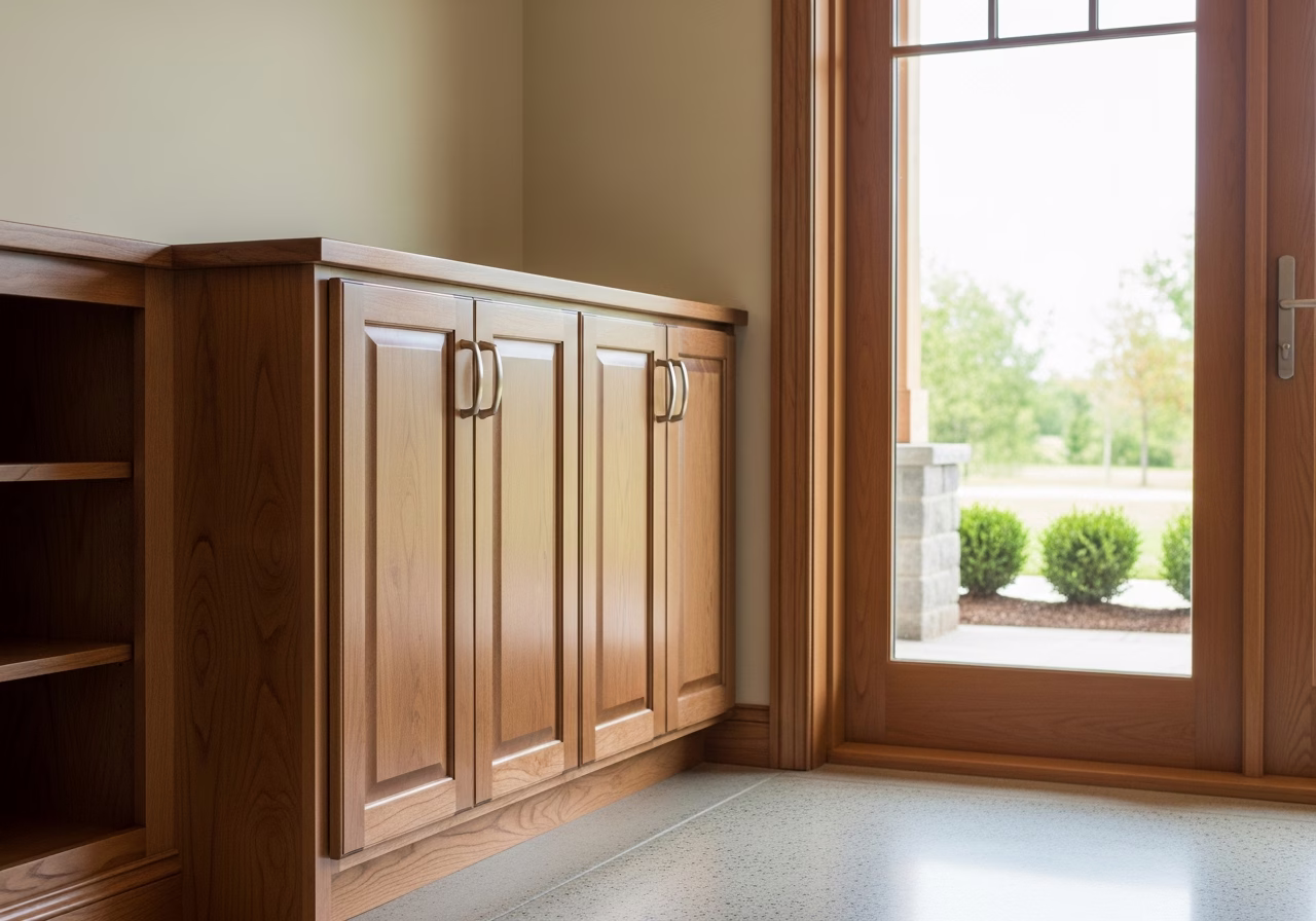 Close-up detail of professionally completed walkout basement creation showing craftsmanship and finish quality