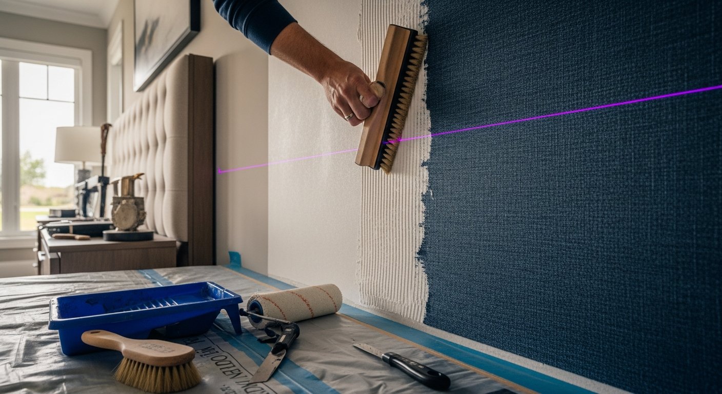 Wallpaper Installation & Removal portfolio close-up from a Aurora renovation by RenoHouse