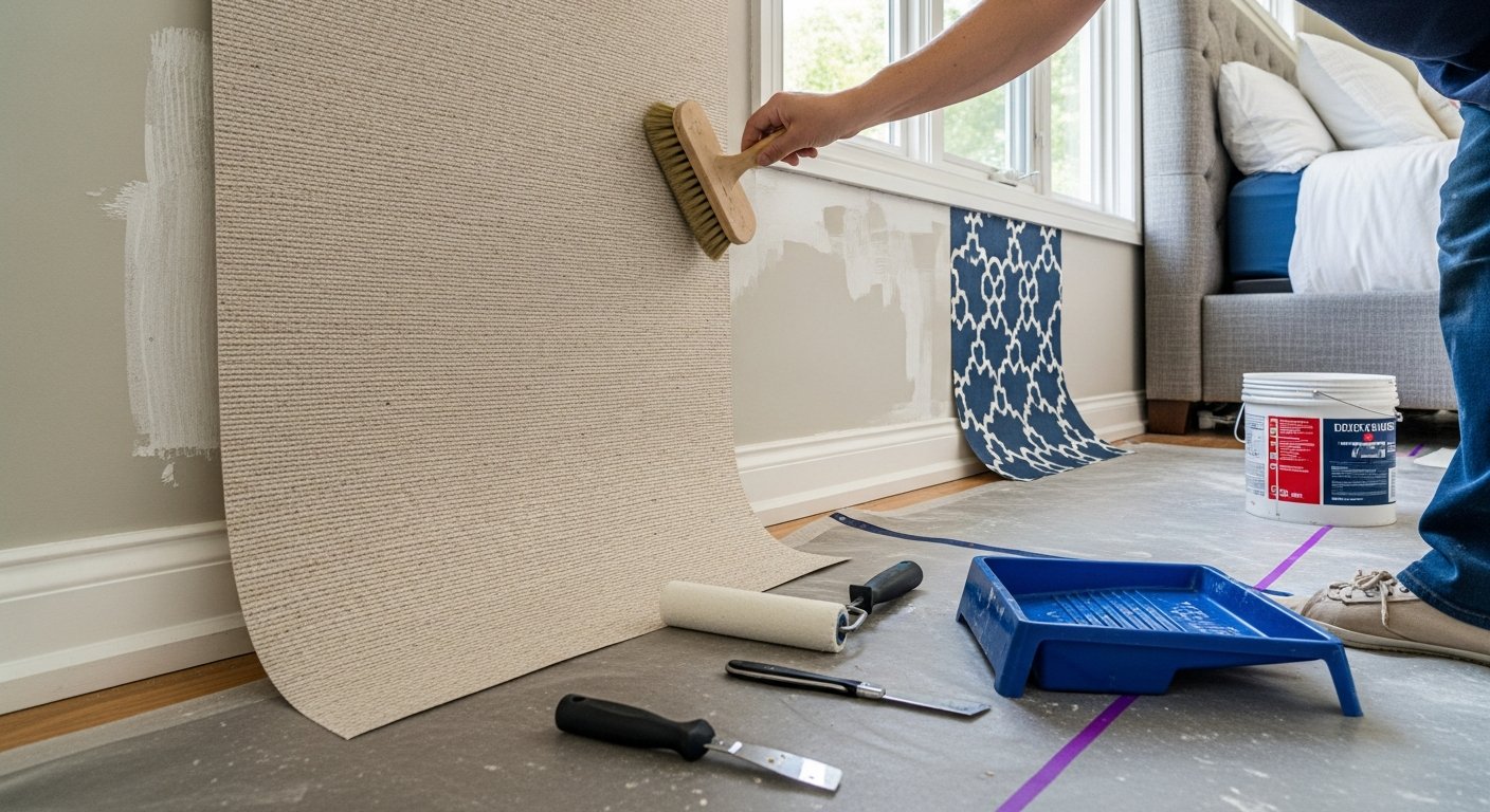 Editorial detail of a Georgina wallpaper installation & removal install — visible quality finish