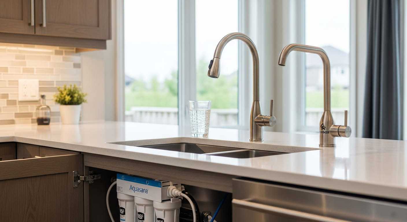 Editorial detail of a Brampton water filtration install — visible quality finish