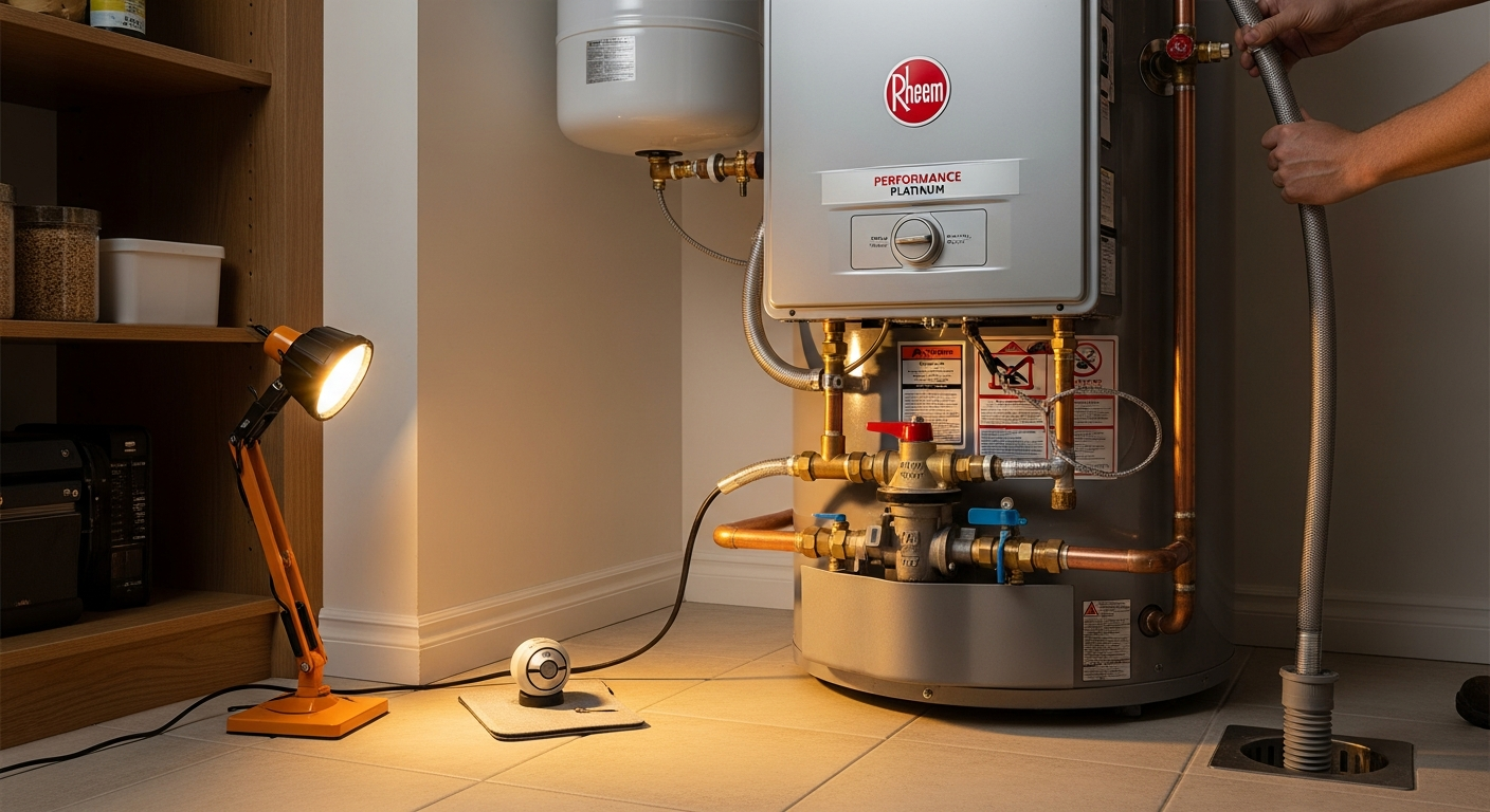 Editorial detail of a Brock water heater repair & installation install — visible quality finish