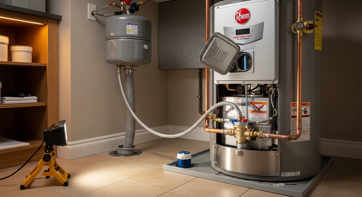 Close-up of professional water heater repair & installation work delivered in Clarington