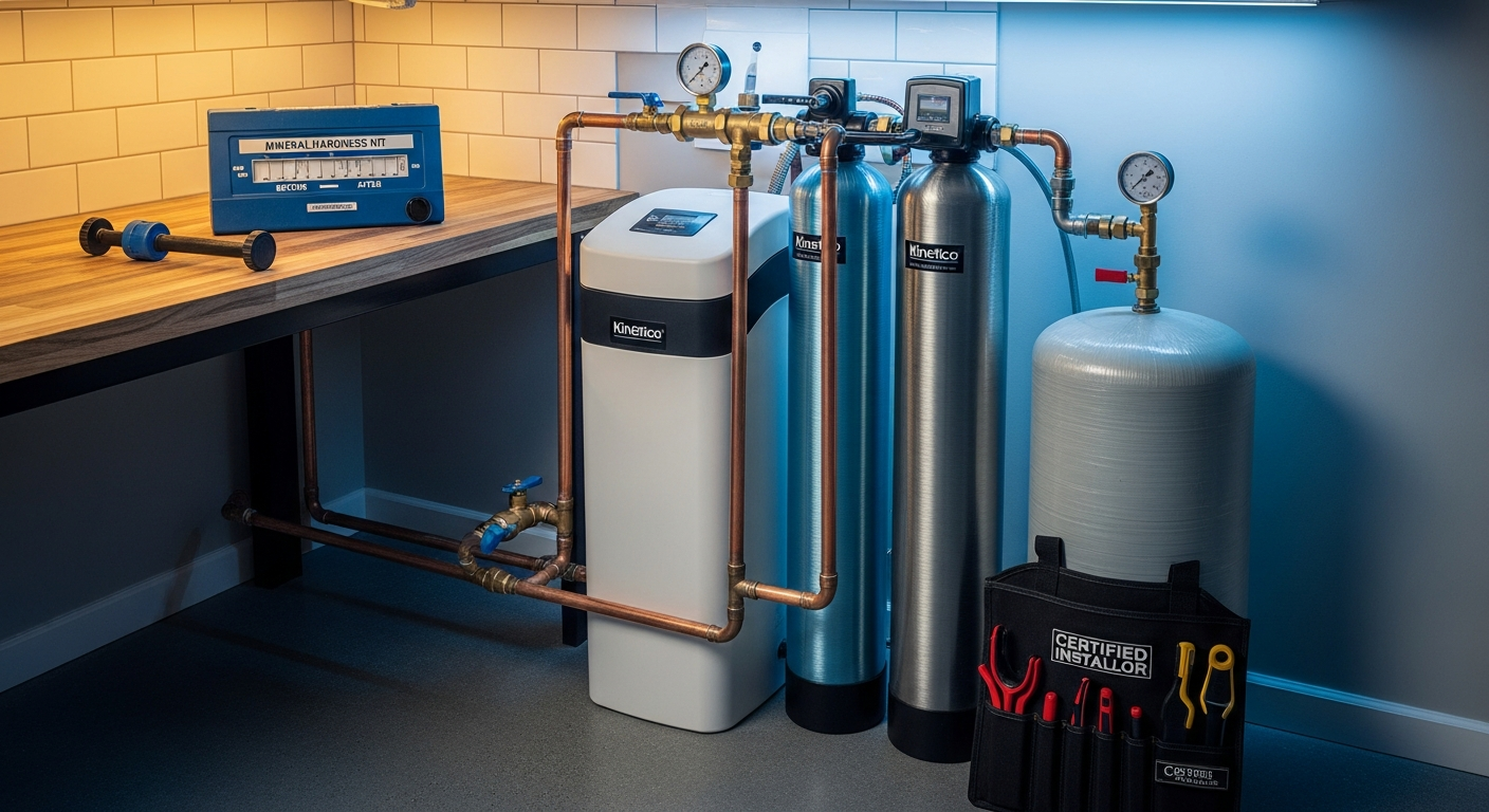 Editorial detail of a Georgetown water softener installation install — visible quality finish