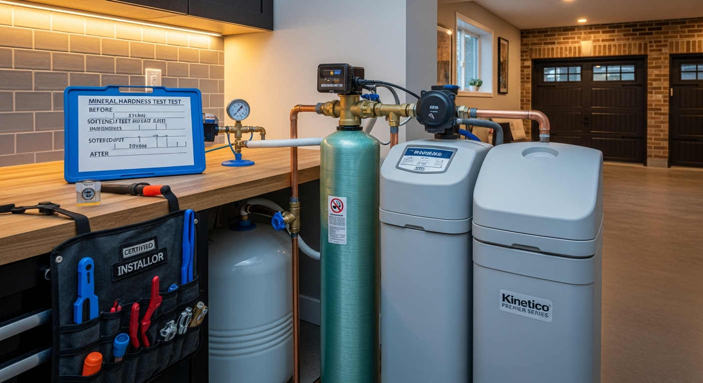 Completed water softener installation work showcasing finishing details in Milton