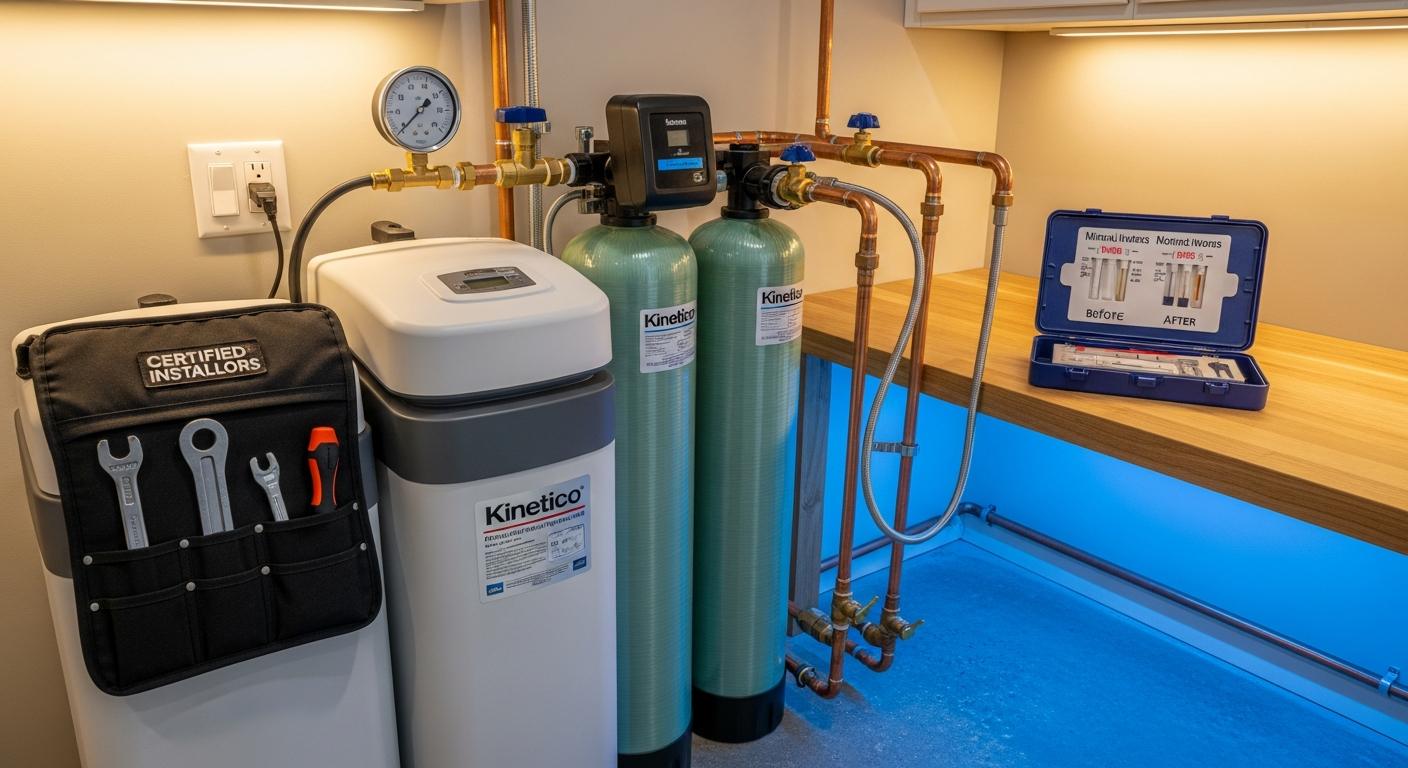 Close-up of professional water softener installation work delivered in Oshawa
