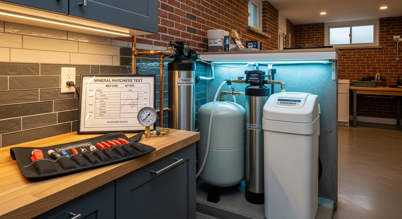 Detail view of a water softener installation job finished in Scarborough — expert craftsmanship