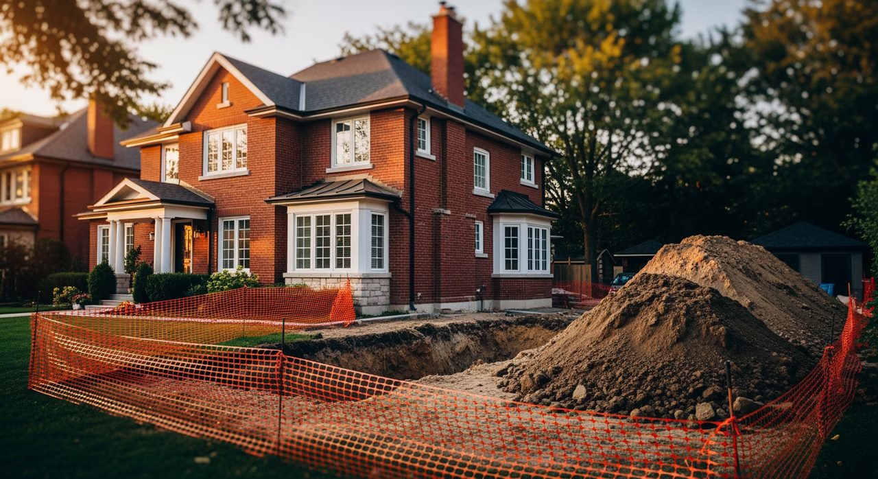 Exterior weeping tile replacement around Mississauga 1970s bungalow foundation