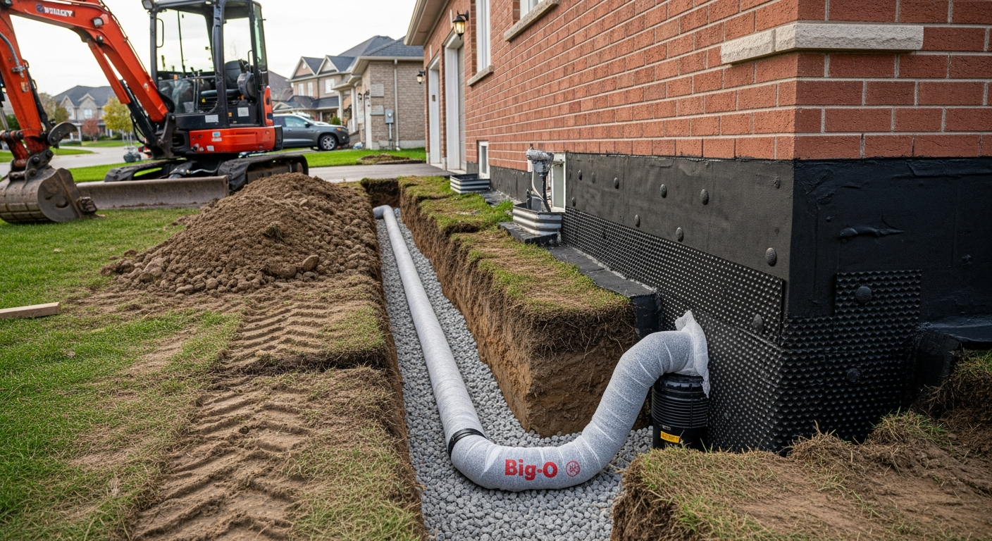 On-site weeping tile repair & installation install detail at a Ajax property