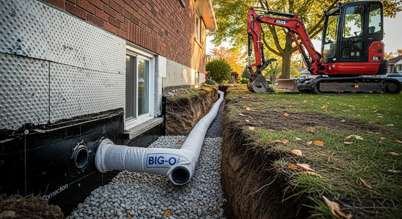On-site weeping tile repair & installation install detail at a Pickering property