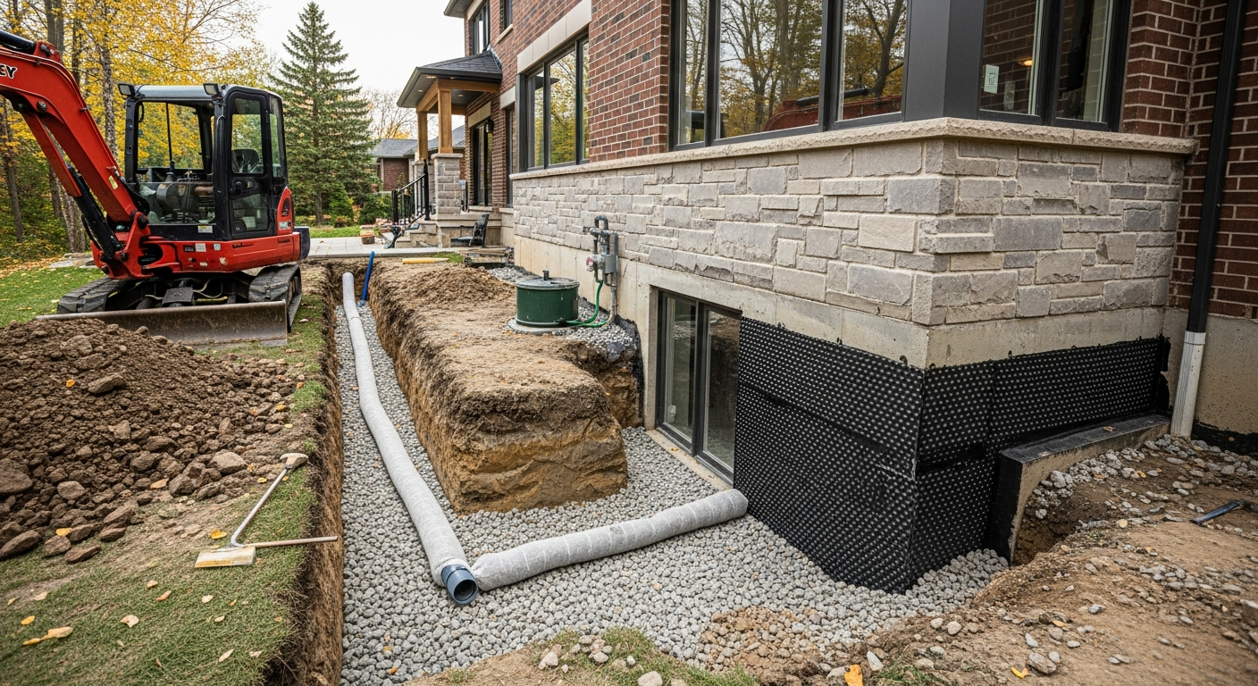 Recent Stouffville-area weeping tile repair & installation project — professional finish detail