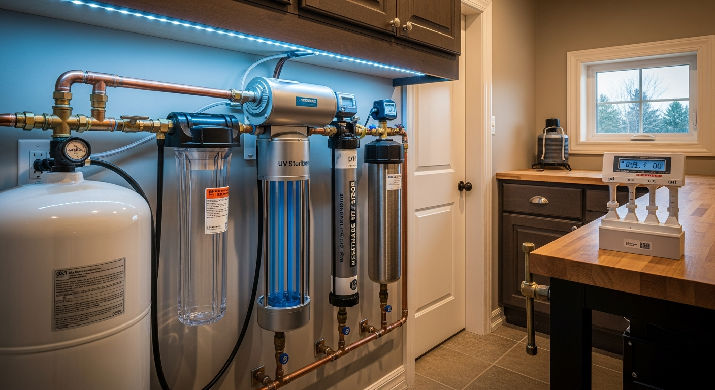 Editorial detail of a Brock well water treatment install — visible quality finish