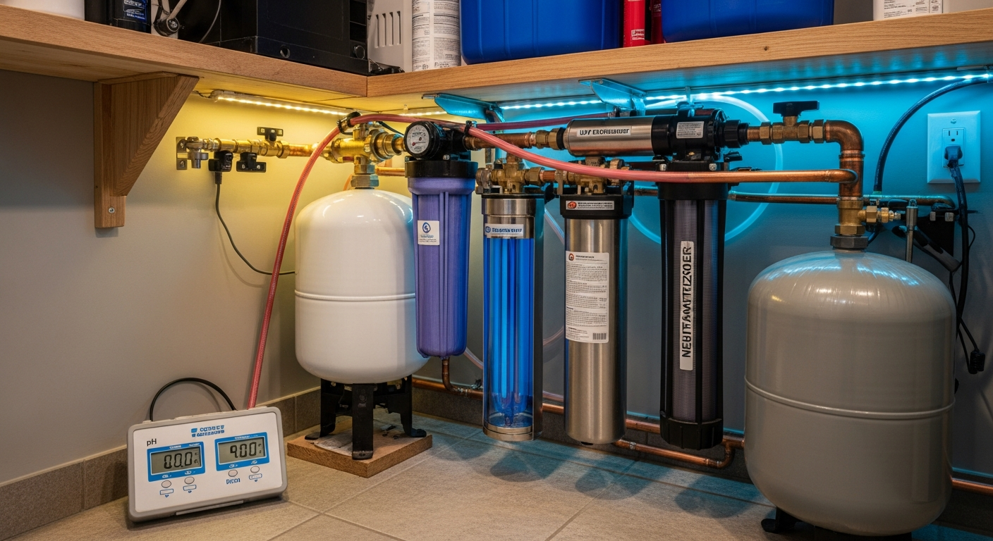 Editorial detail of a Mississauga well water treatment install — visible quality finish