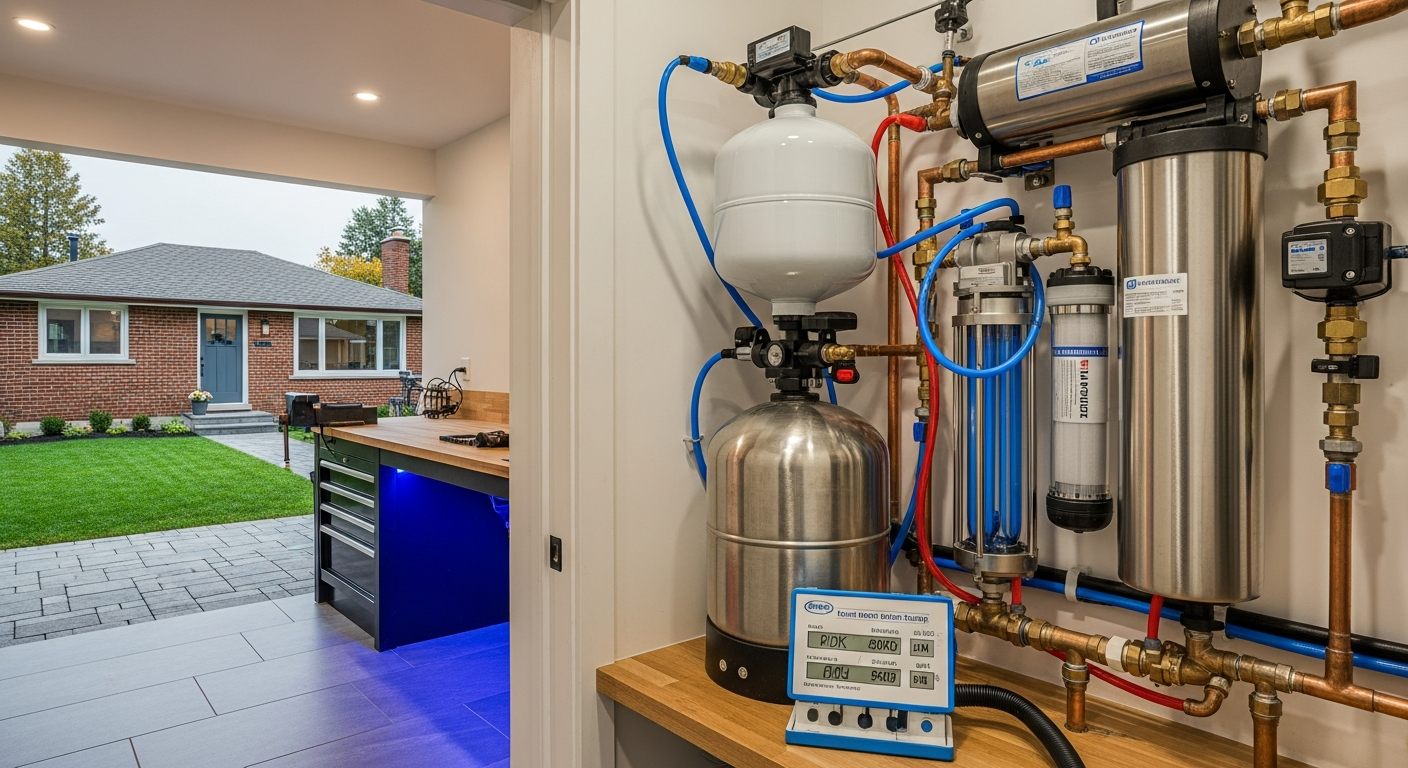 On-site well water treatment install detail at a Scarborough property