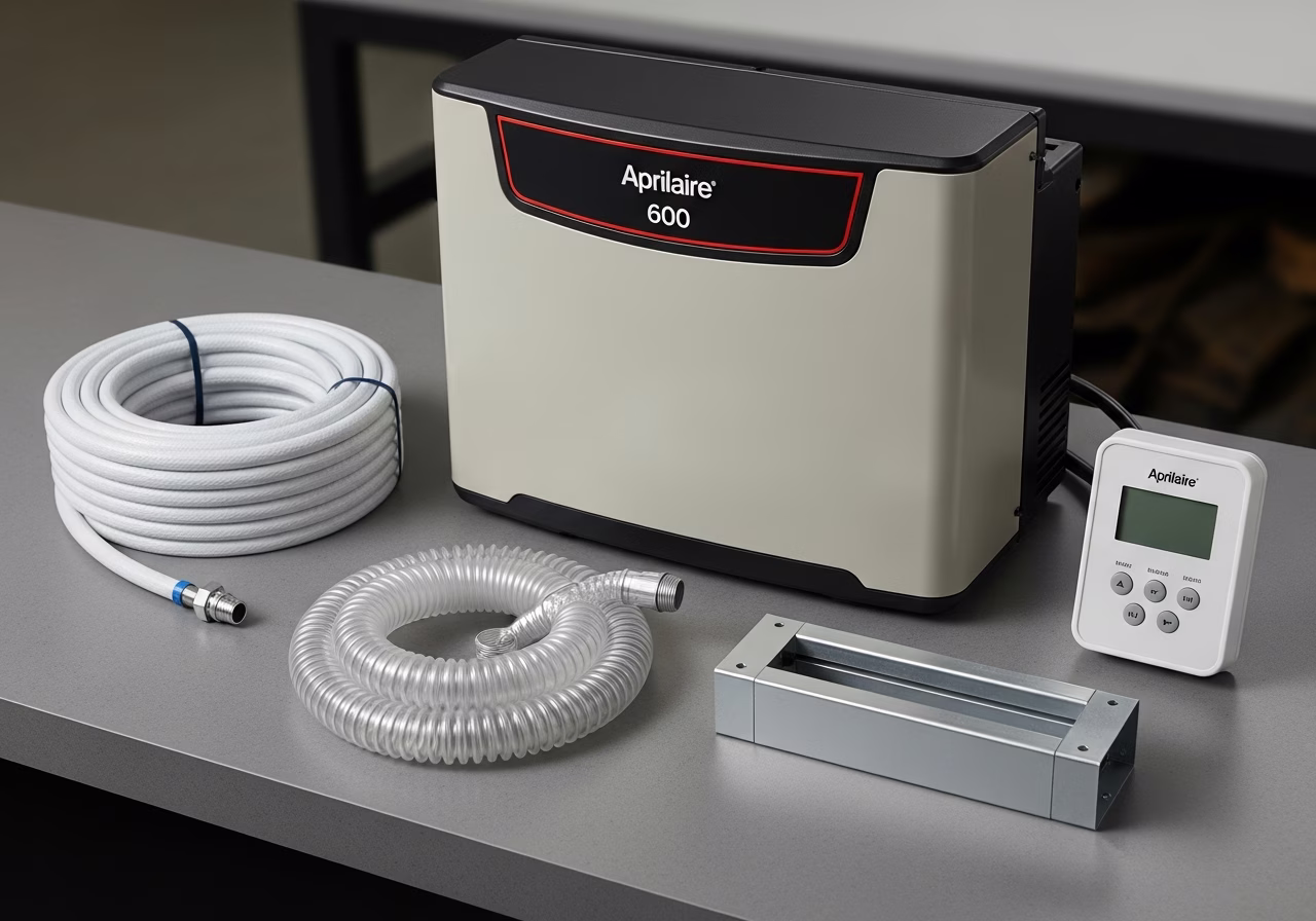 Aprilaire 600 humidifier kit — water line, humidistat, drain tube, bypass damper