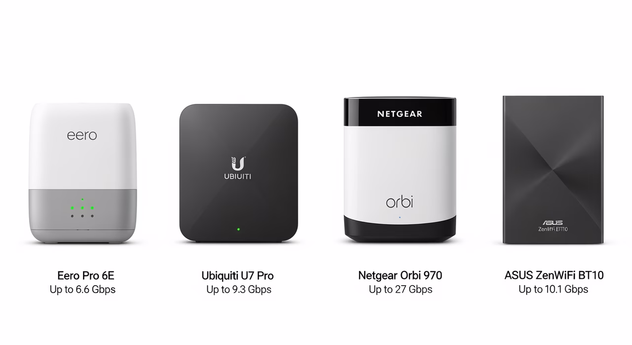 Cat6, Cat6A, and fibre optic structured cabling samples compared with Ubiquiti and TP-Link gear