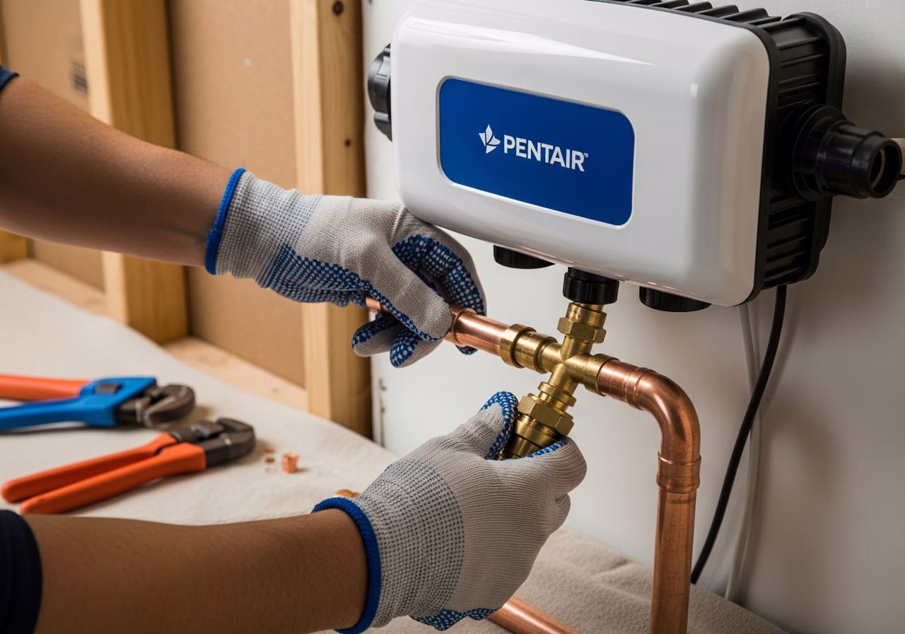 Installing Pentair whole-home water filtration system with rerouted copper supply