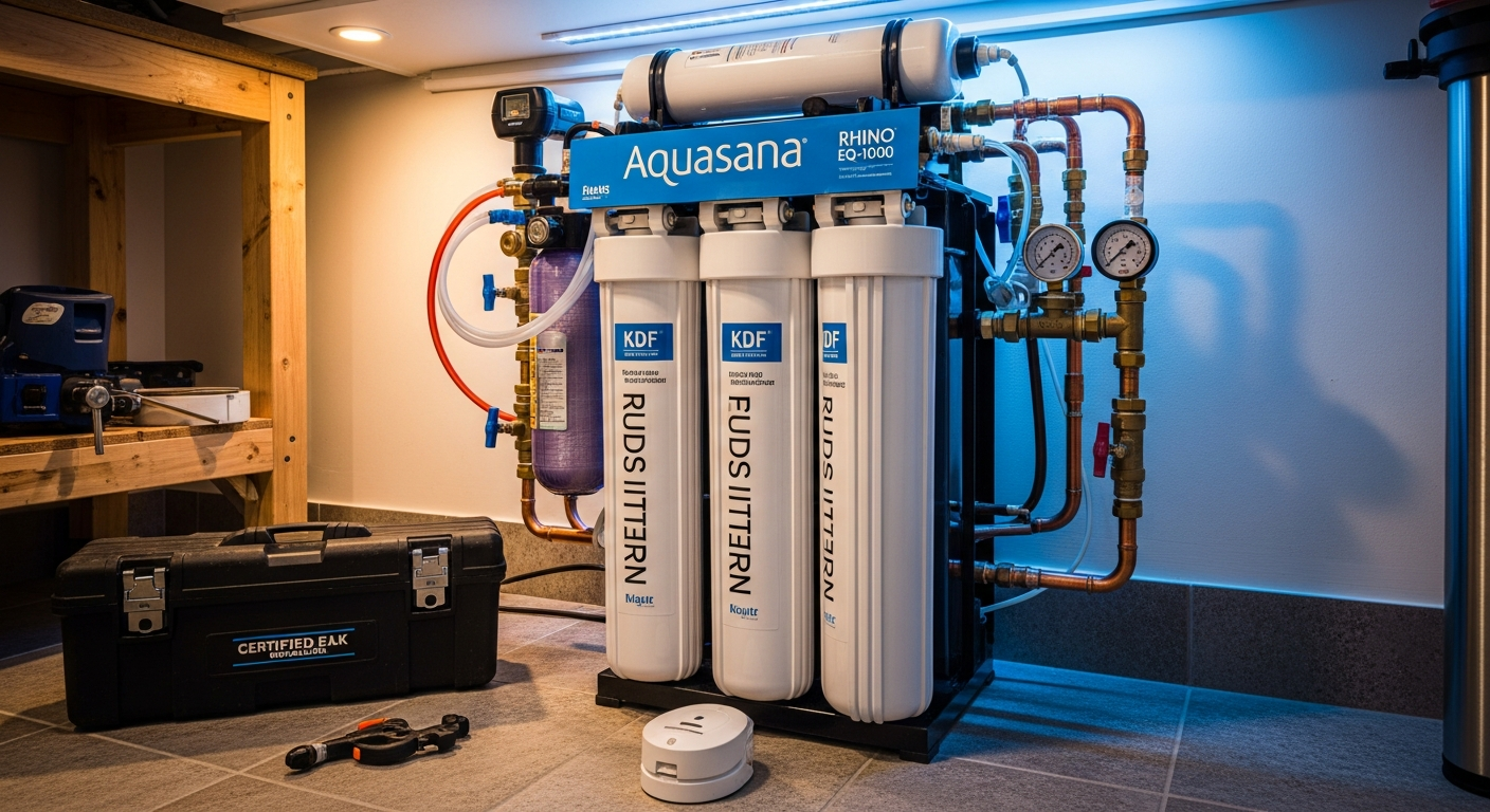 Completed whole-house water filtration work showcasing finishing details in Brampton