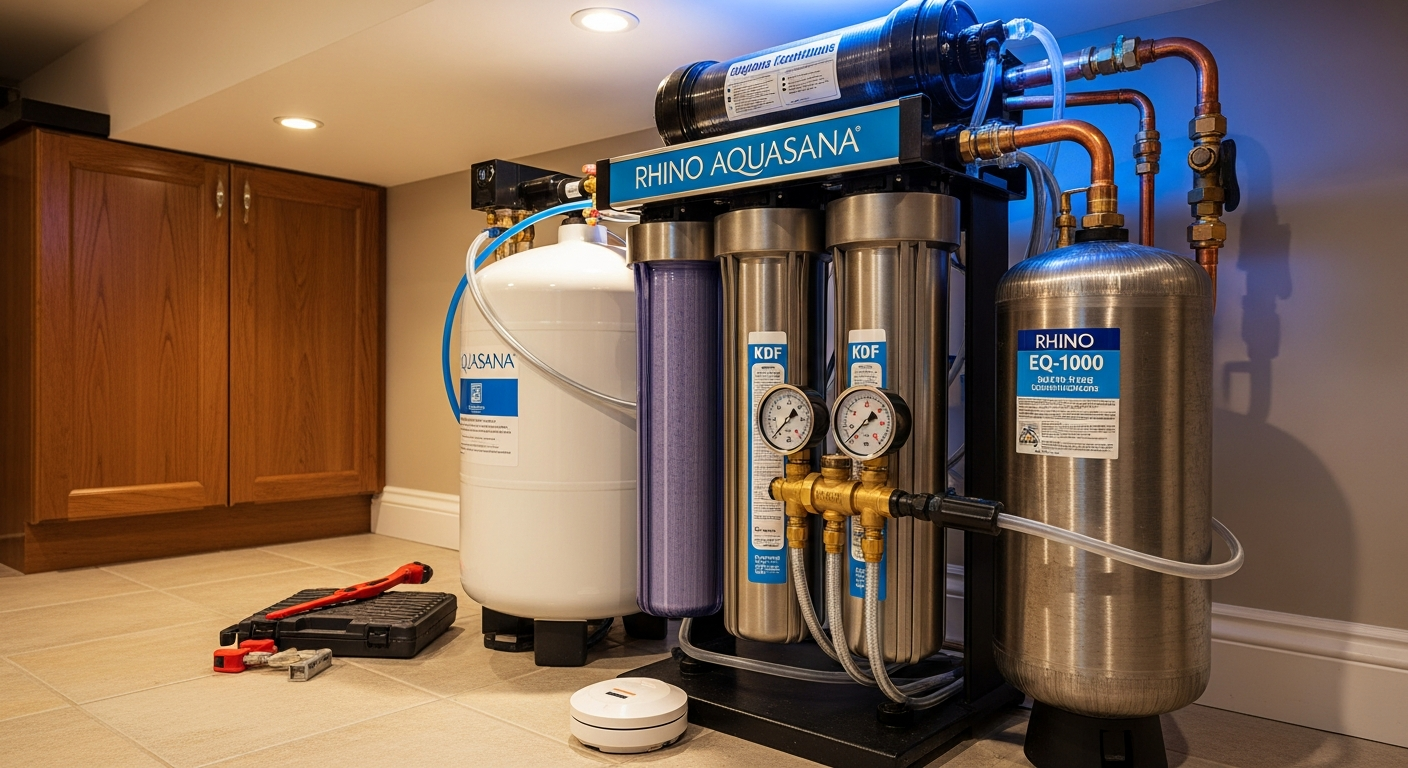 On-site whole-house water filtration install detail at a Brock property