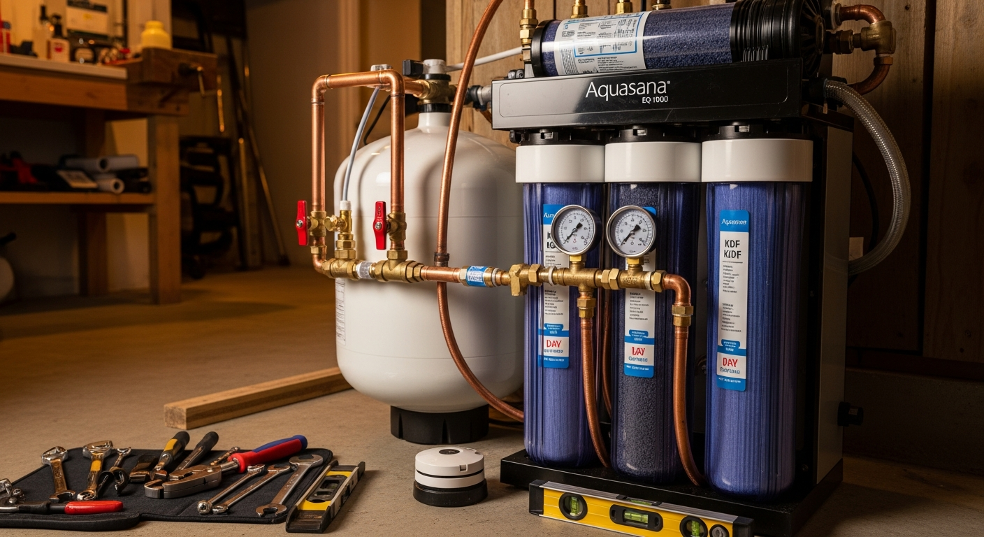 Close-up of professional whole-house water filtration work delivered in Clarington