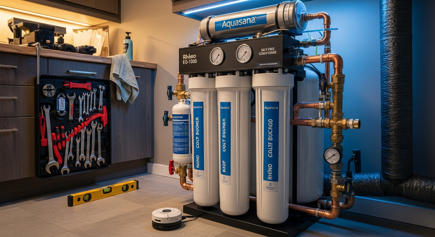 Editorial detail of a Markham whole-house water filtration install — visible quality finish