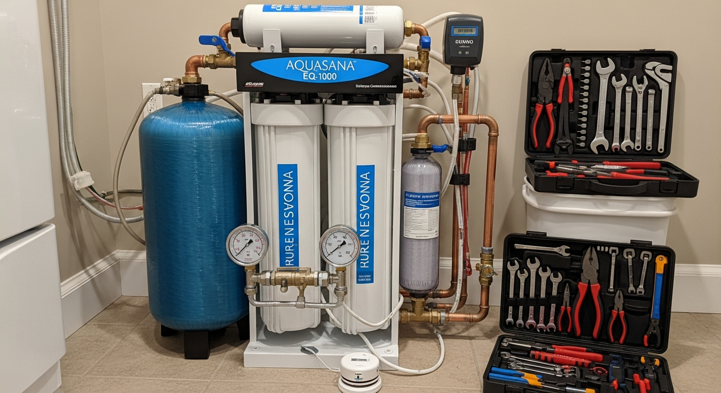 Close-up of professional whole-house water filtration work delivered in Milton