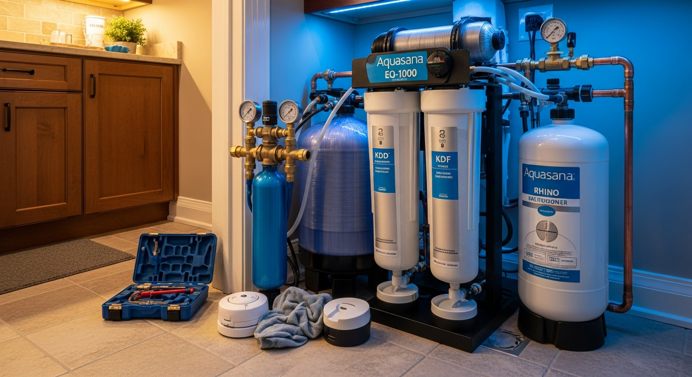 Detail view of a whole-house water filtration job finished in Oakville — expert craftsmanship