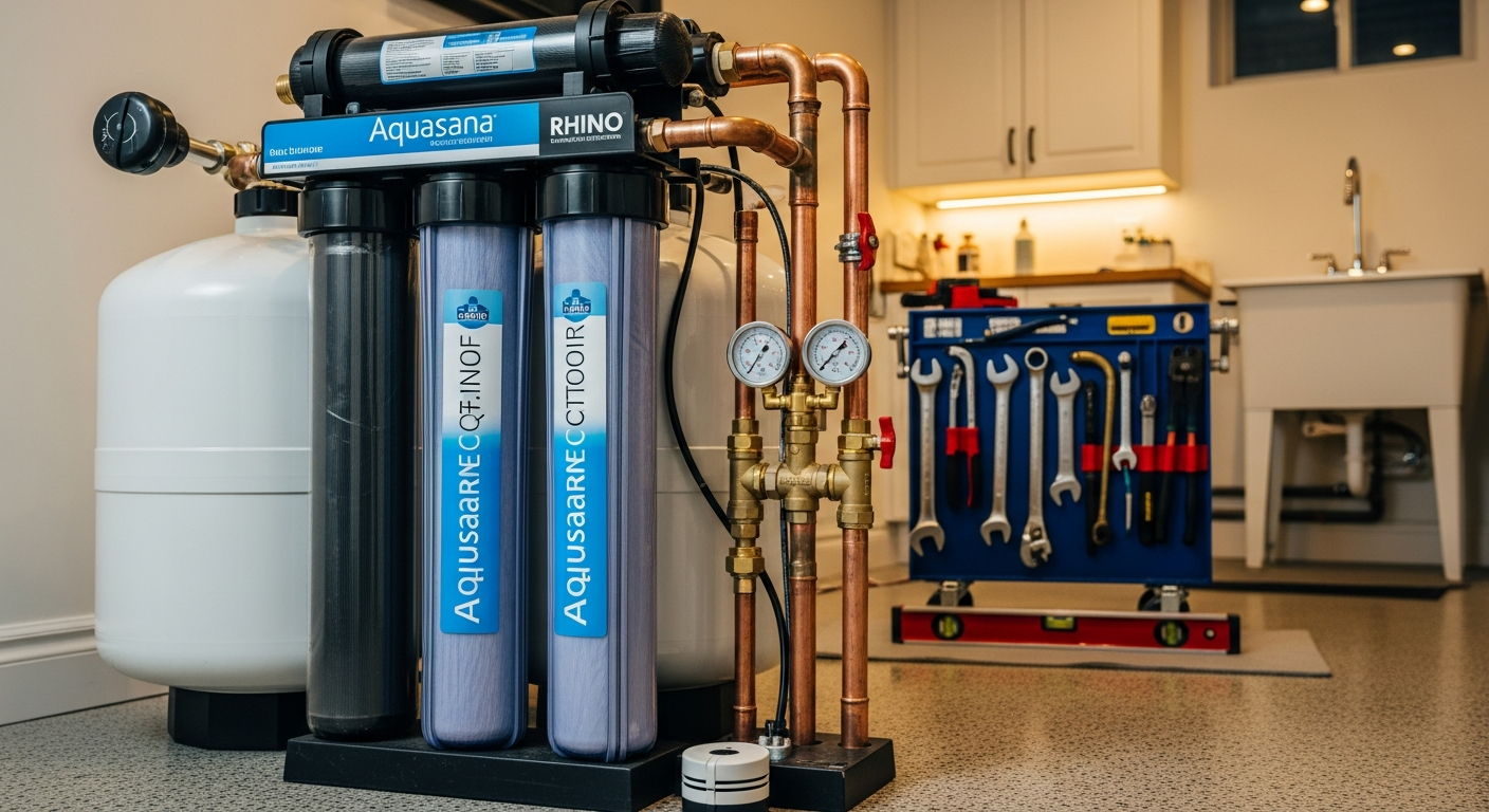 Close-up of professional whole-house water filtration work delivered in Richmond Hill