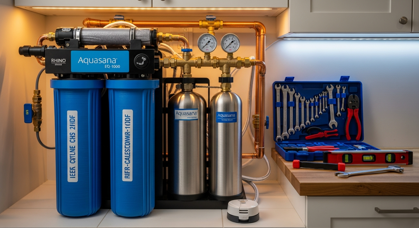 On-site whole-house water filtration install detail at a Scarborough property