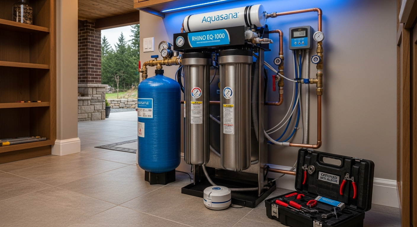 Detail view of a whole-house water filtration job finished in Stouffville — expert craftsmanship