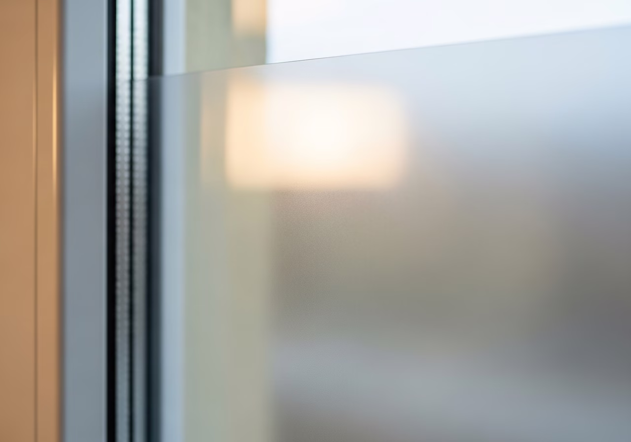 Close-up detail of finished window film installation