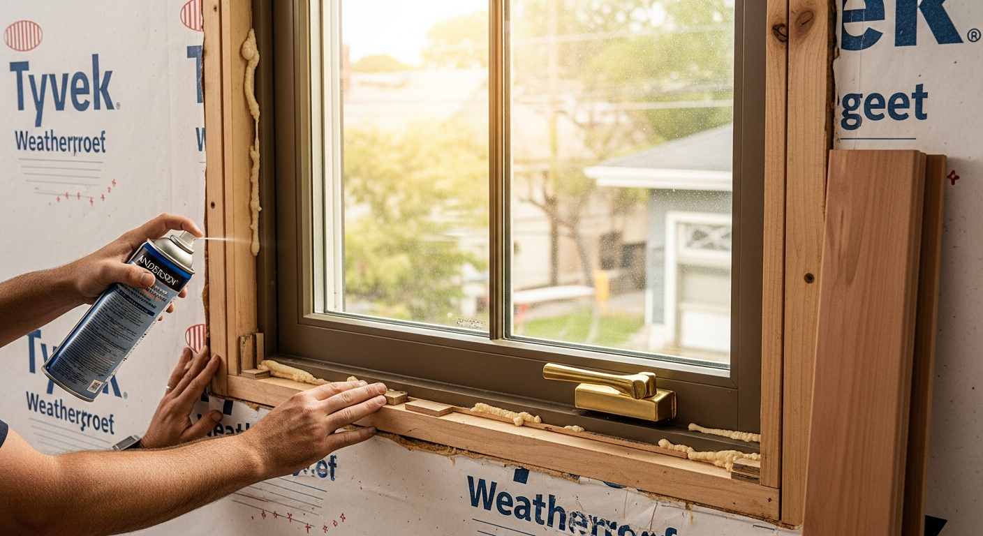 Close-up of professional window installation work delivered in Aurora